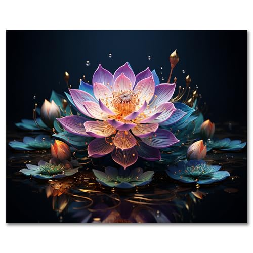 Fünf Bunte Lotusblüten Malen nach Zahlen Erwachsene, Lotus-Schlafflora Malen nach Zahlen, Malen nach Zahlen de Pinsel und Acrylfarbe, 16X20 Inch Flammen Malen nach Zahlen Erwachsene Familie Freundes von TISHIRON