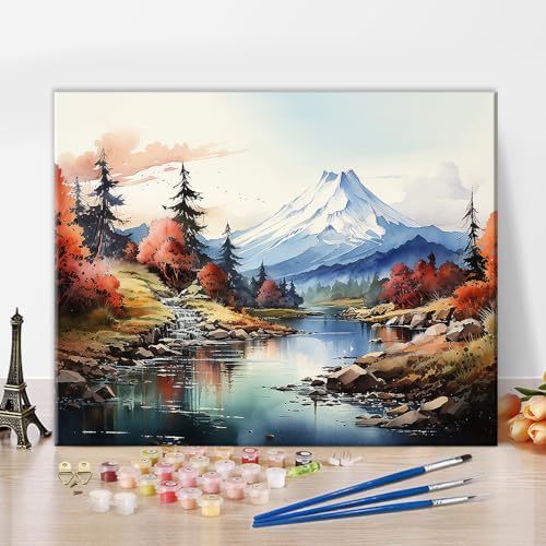 Japan Mt. Fuji Landschaft Malen nach Zahlen für Erwachsene Anfänger Aquarellmalerei Malen nach Zahlen Kits DIY Acrylmalerei für Kinder Malen nach Zahlen Malen nach Zahlen Kunsthandwerk, 16 x20 Inch von TISHIRON