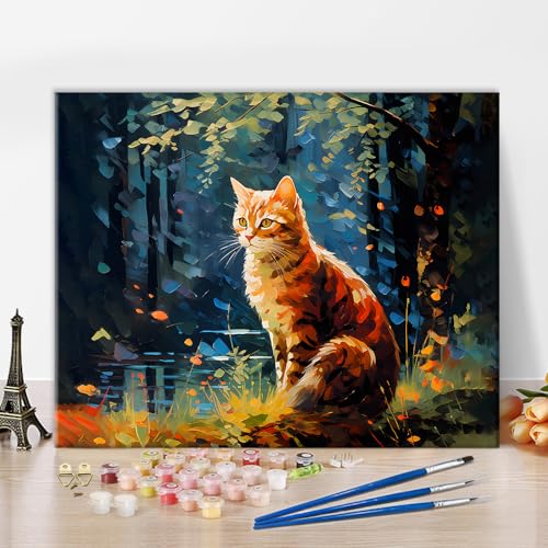 Kätzchen im Wald Malen nach Zahlen für Erwachsene Anfänger, niedliche Katze Tiere Malen nach Zahlen Haustiere DIY Acrylmalerei Kits Kinder Malen nach Zahlen Kits Kunst für Erwachsene, 16 x20 Zoll von TISHIRON