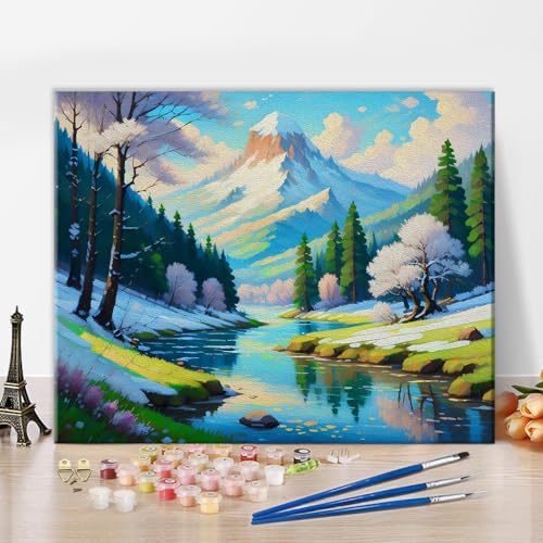 Landschaft Malen nach Zahlen für Erwachsene Malen nach Zahlen für Wanddekoration Beautifl Frühlingsansicht Kunst Malen nach Zahlen für Anfänger Ölmalerei Kits Geschenk für Kinder und Erwachsene16"x20" von TISHIRON