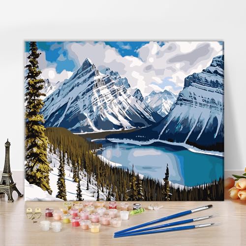 Malen nach Zahlen DIY Banff Nationalparks Bergkette Landschaft Moderne Natur See Ölgemälde Erwachsene Anfänger Malen nach Zahlen Kits für Freunde Geschenk Wohnzimmer Leinwandkunst 40,6 x 50,8 cm von TISHIRON