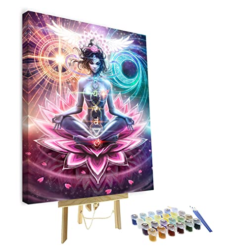 Malen nach Zahlen DIY Indische Buddha Meditation 7 Chakra Yoga Malen nach Zahlen Kits (mit Rahmen) für Erwachsene Kinder Geschenk Zeichnen Malerei Home Decor mit Pinseln Werkzeuge 40,6 x 50,8 cm von TISHIRON