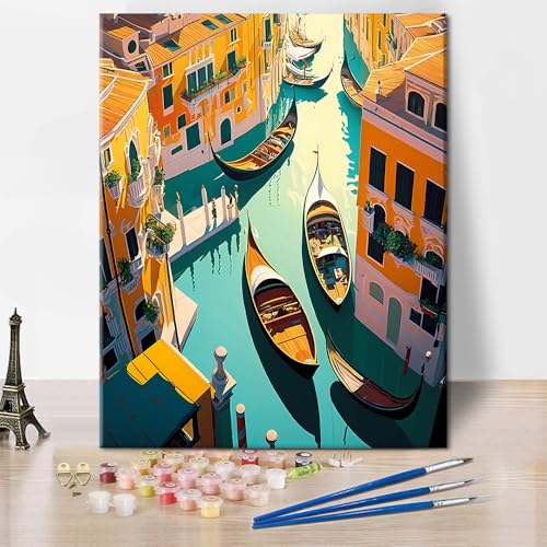 Malen-nach-Zahlen-Set für Erwachsene, Stadtbild Italiens, Malen nach Zahlen mit Pinseln und Acrylpigmenten, schöne Stadt Venedig, Malen nach Zahlen, Set für Erwachsene und Anfänger, 40,6 x 50,8 cm, von TISHIRON