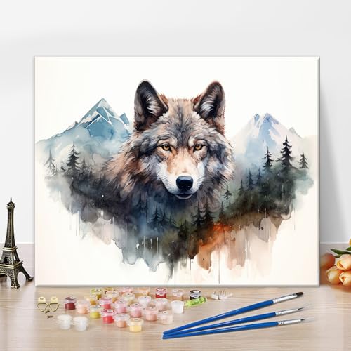 Malen nach Zahlen für Erwachsene, Wolf Erwachsene Malen nach Zahlen Kits Bergwald Tier Malerei Kunst Malen nach Zahlen Leinwand Einfache Ölmalerei Malen nach Zahlen Kits Home Wall Decoration, 16"x20" von TISHIRON