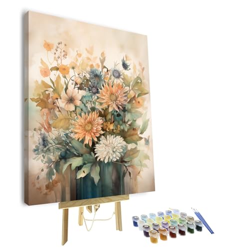 Malen nach Zahlen für Erwachsene Anfänger DIY Malen nach Zahlen Blumen Aquarell Acryl Erwachsene Malen nach Zahlen Kits für Geschenk Chrysantheme Ölmalerei Kunst und Handwerk (Gerahmt, 40x50cm） von TISHIRON