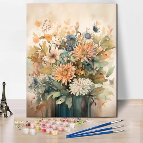 Malen nach Zahlen für Erwachsene Anfänger DIY Malen nach Zahlen Blumen Aquarell Acryl Erwachsene Malen nach Zahlen Kits für Geschenk Chrysantheme Ölmalerei Kunst und Handwerk (Rahmenlos, 40x50cm） von TISHIRON