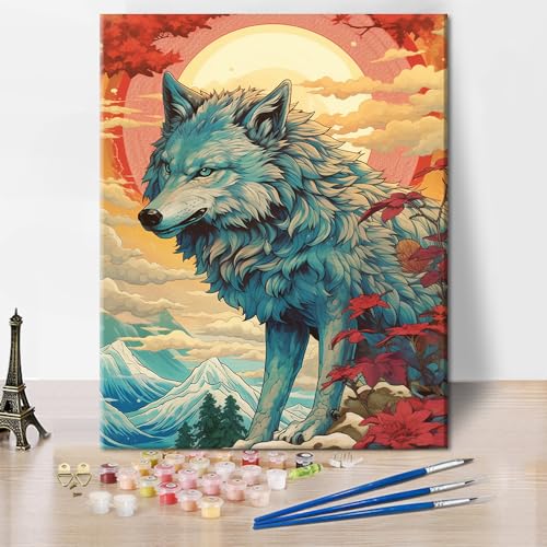 Malen nach Zahlen für Erwachsene Wolf steht vor Berg Felsen Malen nach Zahlen Kit Tier Leinwandkunst DIY Malen nach Zahlen für Erwachsene Kinder Malen nach Zahlen für Erwachsene Anfänger 16x20 Zoll von TISHIRON