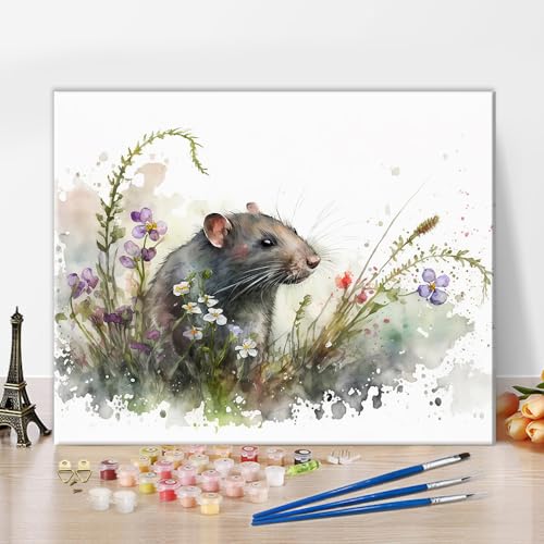 Maus Malen nach Zahlen für Erwachsene, Blumenfeld Malen-nach-Zahlen Kits für Anfänger und Kinder, Abstraktion Tier Acryl Ölmalerei nach Zahlen für Erwachsene Kunsthandwerk, 16x20 Zoll, rahmenlos von TISHIRON