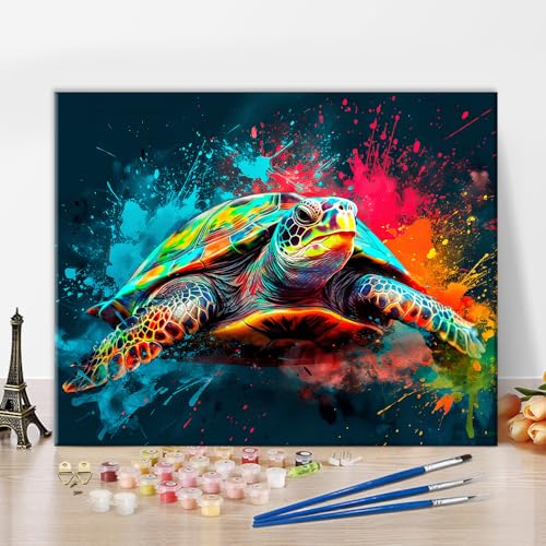 Meeresschildkröten DIY Malen nach Zahlen Kits abstrakte bunte Tiere Malen nach Zahlen für Erwachsene Kinder Meeresleben Malen nach Zahlen Kits auf Leinwand für Home Wall Decor Acryl 16x20inch von TISHIRON