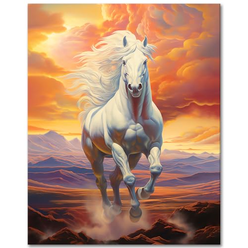 Paint by Numbers for Adults, White Horse Paint by Numbers, Horse Running in the Mountains Paint by Number with Paint Brushes and Acrylic Pigment, 16x20 Inch Flameless Paint by Number for Adults Kids von TISHIRON