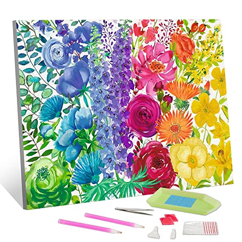 TISHIRON 5D Diamond Painting, Regenbogen Blumen Diamond Painting Kits für Erwachsene Kinder, bunte DIY Full Drill Diamond Art Kits, Crystal Gem Art Malerei für Home Wall Gift 30 x 40 CM von TISHIRON