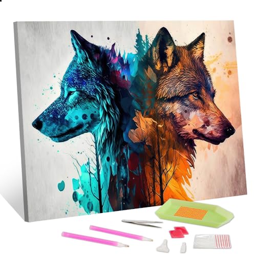 TISHIRON 5D Diamond Painting Kits für Erwachsene Tiere DIY Diamond Art für Erwachsene Wolf Diamond Painting Full Drill Abstract Gem Art Painting with Diamonds Crafts for Home 12 "x16 von TISHIRON