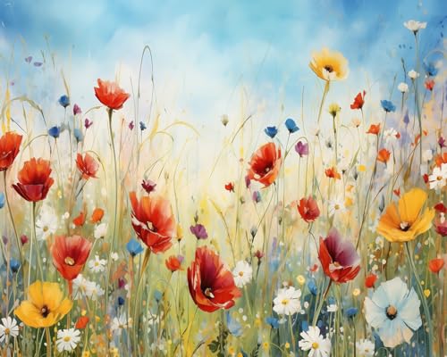 TISHIRON Abstrakte Blumen Malen nach Zahlen für Erwachsene Anfänger Kunstwerk Kits Blumen Leinwand Ölmalerei Home Wall Decor 40x50 CM (Ohne Rahmen) von TISHIRON