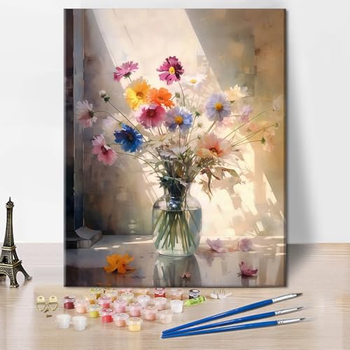 TISHIRON Abstraktes DIY Malen nach Zahlen für Erwachsene Vase Erwachsene Malen nach Zahlen mit bunten Blumen Acryl Malen nach Zahlen Kits auf Leinwand Indische Ölgemälde 16 "x20(rahmenlos) von TISHIRON