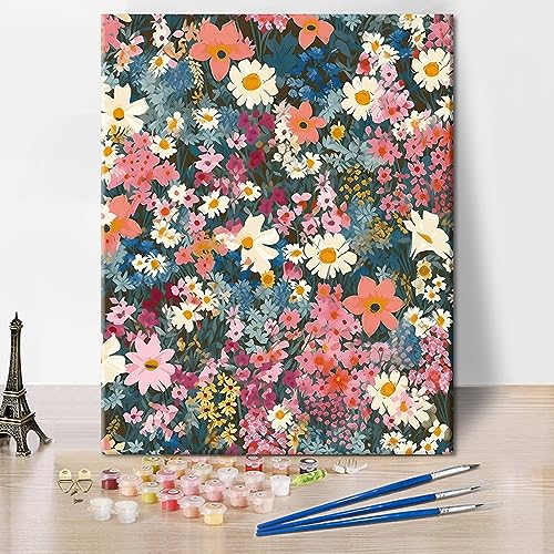 TISHIRON Abstraktes Malen nach Zahlen Erwachsene Blumen Malen nach Zahlen Kits auf Leinwand Floral Acrylmalerei nach Zahlen mit Pinseln Malerei Kits Kunsthandwerk für Hauswände 40 x 50 cm(rahmenlos) von TISHIRON