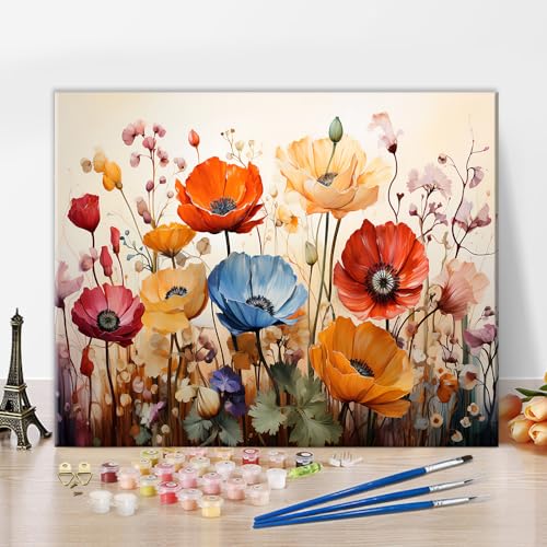 TISHIRON Abstraktes Malen nach Zahlen für Erwachsene, schöne Wildblumen, DIY Malen-nach-Zahlen-Set für Erwachsene, auf Leinwand, Blumen, Acrylgemälde nach Zahlen, Ölgemälde, Kunsthandwerk 40,6 x 50,8 von TISHIRON