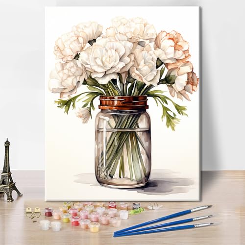 TISHIRON Abstraktes Malen nach Zahlen für Erwachsene Blumen DIY Erwachsene Malen-nach-Zahlen-Sets auf Leinwand Glas mit Blumen Acrylmalerei nach Zahlen Ölgemälde Kunsthandwerk 16x20 Zoll von TISHIRON