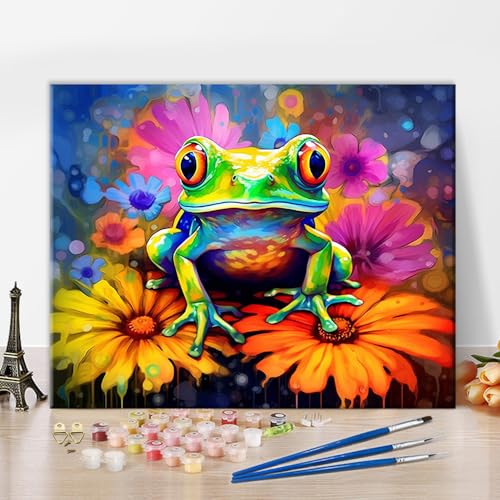 TISHIRON Abstraktes Malen nach Zahlen für Erwachsene Bunter Frosch DIY Erwachsenen Malen nach Zahlen Kits auf Leinwand Blumen Acrylmalerei nach Zahlen Ölmalerei Kunsthandwerk 16x20 Zoll von TISHIRON