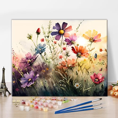 TISHIRON Aquarell Blume Malen nach Zahlen für Erwachsene Anfänger, abstrakte Malerei Malen nach Zahlen Kits auf Leinwand Acrylfarbe Floral Zeichnung Malerei mit Pinseln Ölmalerei Home Decor16 x20 von TISHIRON