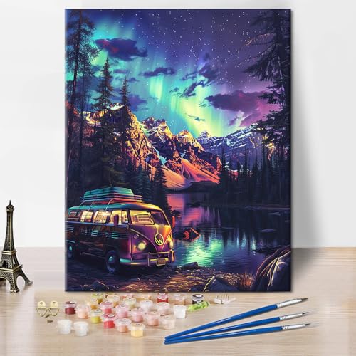 TISHIRON Aurora Malen nach Zahlen Erwachsene, Öl Hand Malerei Acryl Pigment Auto, Malen nach Zahlen auf Leinwand Berg, DIY Malen nach Zahlen für Home Decor 40 x 50 cm(rahmenlos) von TISHIRON