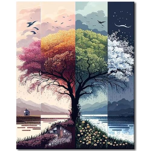 TISHIRON Baum Farbe nach Zahlen Kit für Erwachsene-Erwachsene Farbe nach Zahlen Landschaft, Farbe nach Zahl Perfekt für Geschenk Zuhause Wohnzimmer Schlafzimmer Wand Dekor 16"x20" (ohne Rahmen) von TISHIRON