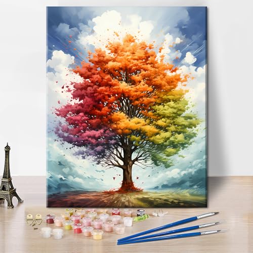 TISHIRON Baum des Lebens Malen nach Zahlen für Kinder Die saisonale Variation eines Baumes Acryl für Erwachsene Anfänger Malset Home Wand Wohnzimmer Schlafzimmer Wand Dekoration 16x20 inch von TISHIRON