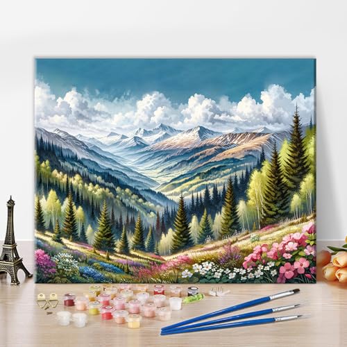 TISHIRON Berge Landschaft Malen nach Zahlen, Malen nach Zahlen für Erwachsene Natur Wald, DIY Malen nach Zahlen Kits auf Leinwand Park Ölmalerei Kunsthandwerk für Zuhause 40 x 50 cm(rahmenlos) von TISHIRON