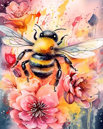 TISHIRON Bienen Malen nach Zahlen Erwachsene, Blühende Blüten Malen nach Zahlen, Malen nach Zahlen de Pinsel und Acrylfarbe, 16X20 Inch Bienen Malen nach Zahlen Erwachsene Familie Freunde von TISHIRON