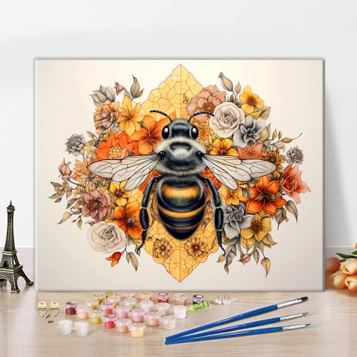 TISHIRON Bienenöl Gemälde Honig Digital Pigment Erwachsene Anfänger Gelb Digital Pigment Farbe Insekten Blumen Pflanzen DIY Propylen Pigment Set Schiff Marine Digital Pigment Set Art 16x 20 Zoll von TISHIRON