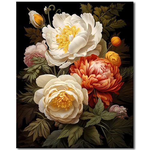 TISHIRON Blume Farbe nach Zahlen Kit Erwachsene Leinwand, Blume Erwachsene Farbe nach Zahlen Anfänger, Blüte Floral Ölgemälde Kits, perfekt Büro Arbeitszimmer Wanddekoration 16"x20" ohne Rahmen von TISHIRON