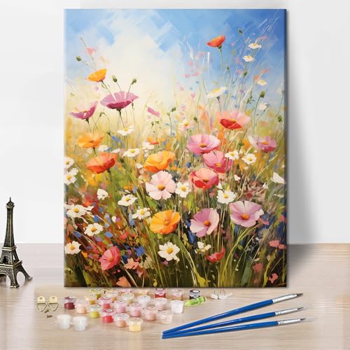 TISHIRON Blume Malen nach Zahlen Adult Paint by Numbers Blooming Floral Paint by Numbers Kit Acrylmalerei für Erwachsene Wildflower DIY Ölmalerei Kunsthandwerk 40 x 50 cm(rahmenlos) von TISHIRON