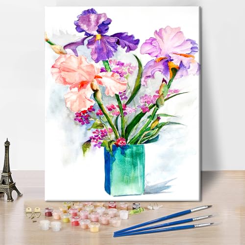 TISHIRON Blume Malen nach Zahlen für Erwachsene Kinder bunte Vase mit floralen Bildern Ölmalerei Kits nach Zahlen auf Leinwand Wanddekor für Zuhause Wohnzimmer 16 Inx20 In von TISHIRON