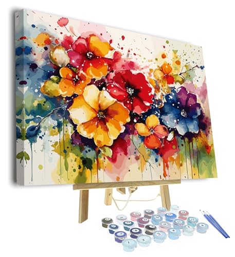 TISHIRON Blumen DIY Malen nach Zahlen Erwachsene mit Pinseln Abstrakte Blumen Öl Hand Malerei Kits Malerei Kunsthandwerk für Home 40 x 50 cm(Rahmen) von TISHIRON