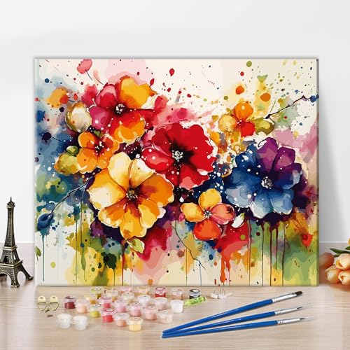 TISHIRON Blumen DIY Malen nach Zahlen Erwachsene mit Pinseln Abstrakte Blumen Öl Hand Malerei Kits Malerei Kunsthandwerk für Home 40 x 50 cm(rahmenlos) von TISHIRON