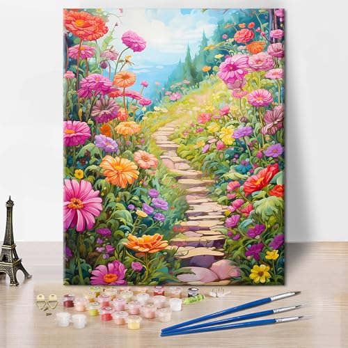 TISHIRON Blumen Malen nach Zahlen Erwachsene, DIY Acryl Malen nach Zahlen Kits auf Leinwand Blooming Floral, Malen nach Zahlen Kit Waldlandschaft, Kunsthandwerk 40 x 50 cm(rahmenlos) von TISHIRON