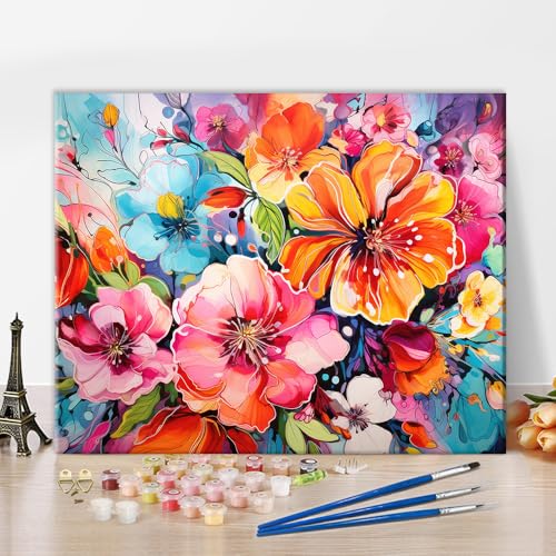 TISHIRON Blumen Malen nach Zahlen Erwachsene Anfänger Blühende Blumen Malen nach Zahlen Kit für Erwachsene Blüte Malen Kits DIY Malen nach Zahlen Art Crafts 40 x 50 cm(rahmenlos) von TISHIRON