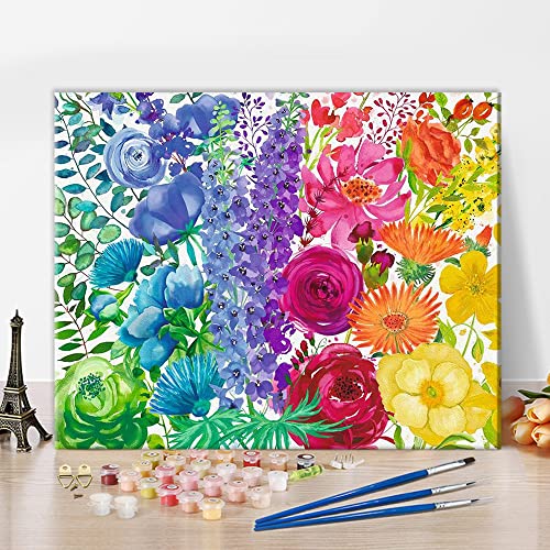 TISHIRON Blumen Malen nach Zahlen Erwachsene DIY Malen nach Zahlen Kit Bunte Blumen Erwachsene Malen nach Zahlen Kits auf Leinwand mit Pinseln Kunsthandwerk für Zuhause 40 x 50 cm(rahmenlos) von TISHIRON