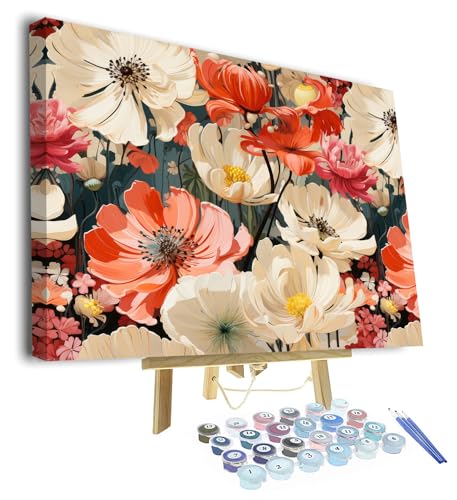 TISHIRON Blumen Malen nach Zahlen Erwachsene mit Pinseln Öl Handmalerei Leinwand Geschenke Malen nach Zahlen Kits Kunsthandwerk für Zuhause 40 x 50 cm(Rahmen) von TISHIRON