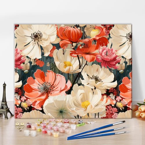 TISHIRON Blumen Malen nach Zahlen Erwachsene mit Pinseln Öl Handmalerei Leinwand Geschenke Malen nach Zahlen Kits Kunsthandwerk für Zuhause 40 x 50 cm(rahmenlos) von TISHIRON