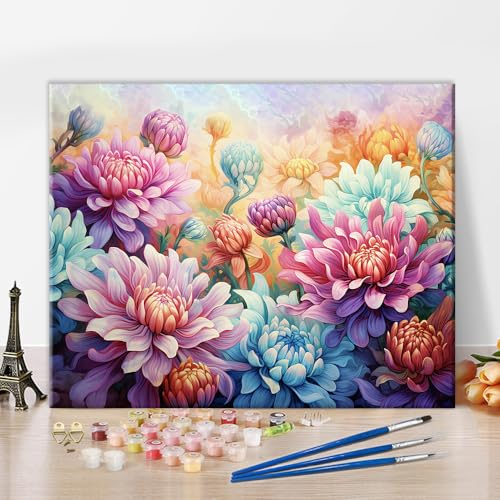 TISHIRON Blumen Malen nach Zahlen Kit Erwachsene Blüte Acryl Malen nach Zahlen Kits auf Leinwand Blühende Blumen Ölmalerei Kit DIY Malen nach Zahlen für Home Decor 40 x 50 cm(rahmenlos) von TISHIRON