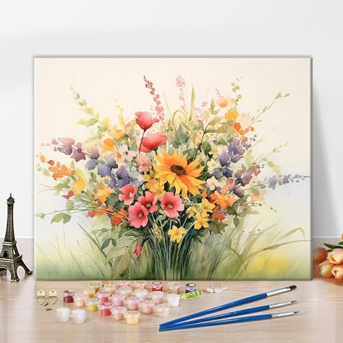 TISHIRON Blumenstrauß Malen nach Zahlen Erwachsene Abstrakte Blumen DIY Malen nach Zahlen Kits auf Leinwand Blühende Ölmalerei mit Pinseln Kunsthandwerk für Zuhause 40 x 50 cm(rahmenlos) von TISHIRON