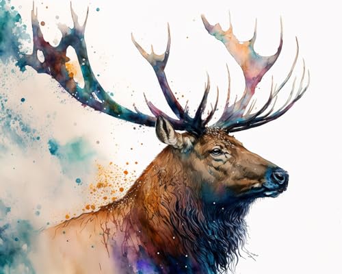 TISHIRON Bull Elk Malen nach Zahlen Erwachsene, Bull Elk Elefanten Malen nach Zahlen, Malen nach Zahlen de Pinsel und Acrylfarbe, 16X20 Inch Flammen Malen nach Zahlen Erwachsene Familie Freunde von TISHIRON