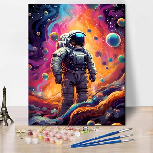 TISHIRON Bunte Astronaut DIY Acrylmalerei nach Zahl für Erwachsene Anfänger Kinder, Farbe nach Zahl auf Leinwand ohne Rahmen für Home Wall Decor 16x20inch von TISHIRON