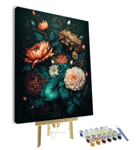 TISHIRON Bunte Blumen Malen nach Zahlen für Anfänger benutzerdefinierte Malen nach Zahlen Kit für Erwachsene Bloom Art Canvas für Malerei Zeichnung für Geschenk Haus Wanddekoration (Gerahmt, 40x50cm von TISHIRON