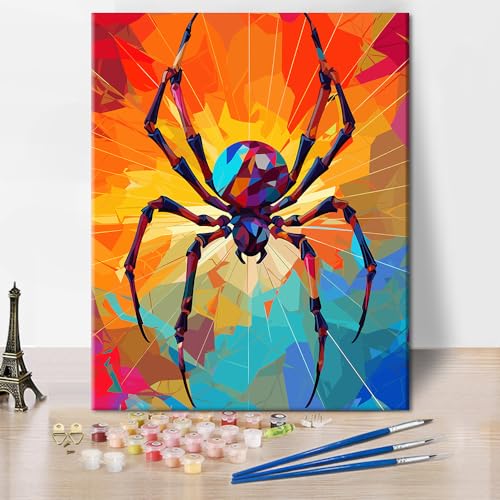 TISHIRON Bunte Spinne Malen nach Zahlen für Erwachsene Kinder Insekten Kunst Malen nach Zahlen DIY Malerei Acryl Farbe nach Zahlen Malerei Kit Home Wand Wohnzimmer Schlafzimmer Dekor 12x16 Zoll von TISHIRON