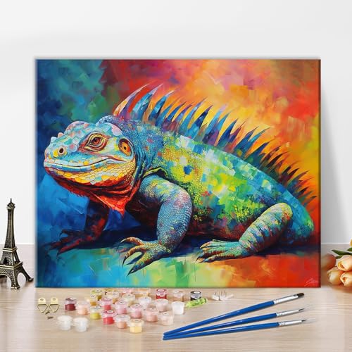 TISHIRON Chamäleon-Reptilien-Malen nach Zahlen für Erwachsene, bunt, abstrakte Tiere, Ölgemälde für Kinder, Malen nach Zahlen, buntes Malen, DIY-Acrylgemälde, 40,6 x 50,8 cm von TISHIRON