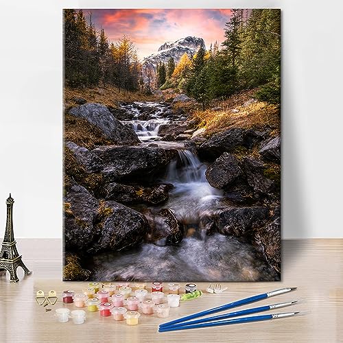 TISHIRON DIY Erwachsene Malen in Zahlen Landschaft, Larch Valley Banff Malen in Zahlen, Die Natur Erwachsene Malen in Zahlen Kits on Canvas, 16X20 Inch Sunset Malen in Zahlen for Adults Beginner Kids von TISHIRON