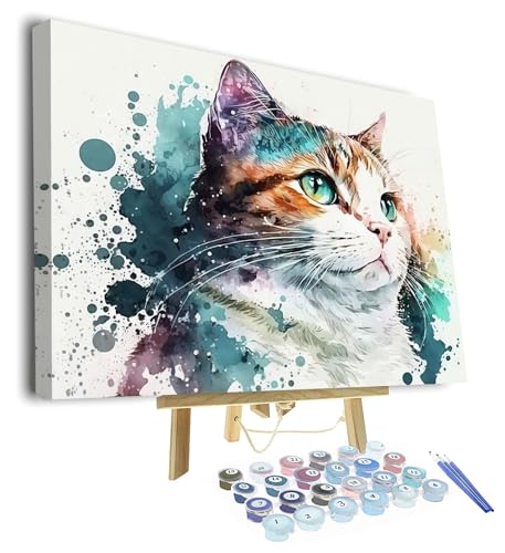 TISHIRON DIY Katze Malen nach Zahlen Erwachsene Anfänger mit Pinseln und Acrylpigmenten Tiere Erwachsene Malen nach Zahlen Kits auf Leinwand Ölmalerei Kunsthandwerk für Zuhause 40 x 50 cm(Rahmen) von TISHIRON