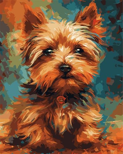 TISHIRON DIY Malen Nach Zahlen Yorkshire Terrier Malen Nach Zahlen Für Erwachsene Hund Abstrakte Erwachsene Malen Nach Zahlen Kinder Auf Leinwand Wandkunst Malen Nach Zahlen Für Anfänger 16x20 Zoll von TISHIRON