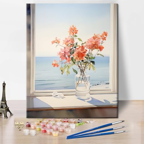 TISHIRON DIY Malen Nach Zahlen für Erwachsene Gemälde einer Vase mit Blumen auf der Fensterbank Erwachsenen Malen Nach Zahlen Sets Pflanzen Kunst Öl Handgemälde Mal Sets Kunsthandwerk für Zuhause TISHIRON DIY Malen Nach Zahlen für Erwachsene Gemälde einer Vase mit Blumen auf der Fensterbank Erwachsenen Malen Nach Zahlen Sets Pflanzen Kunst Öl Handgemälde Mal Sets Kunsthandwerk für Zuhause von TISHIRON